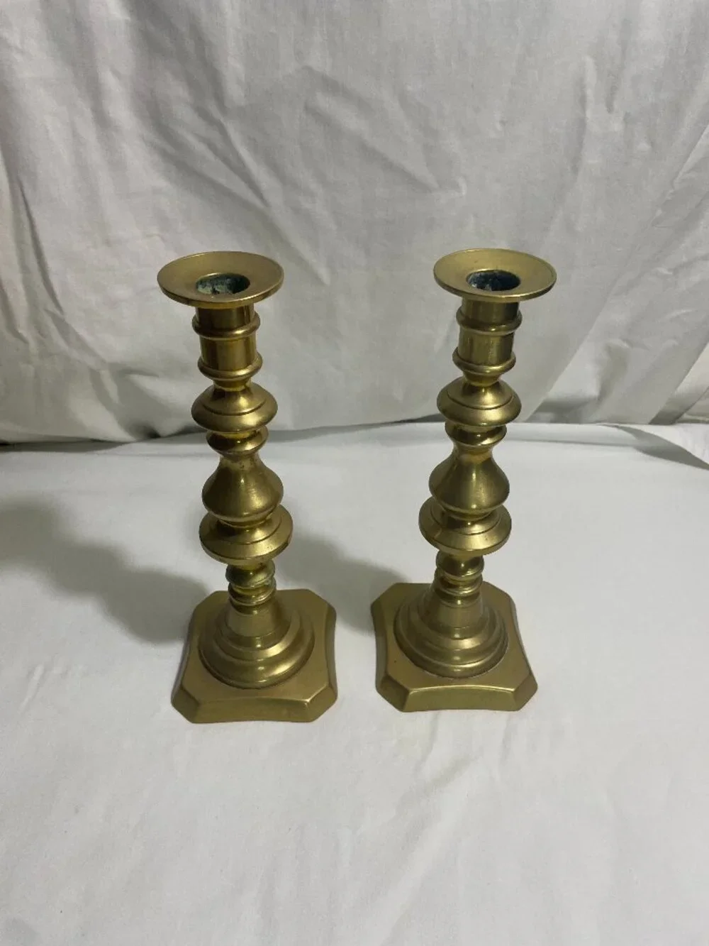 Pair of Vintage Solid Brass Candlestick Holders 9.5